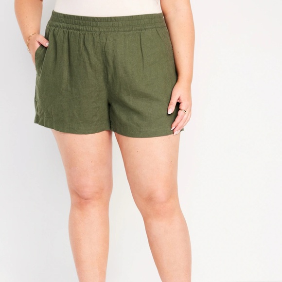 NWT OLD NAVY Matching High-Waisted Striped Linen-Blend Shorts -- 3.5-inchOlive - Picture 7 of 9
